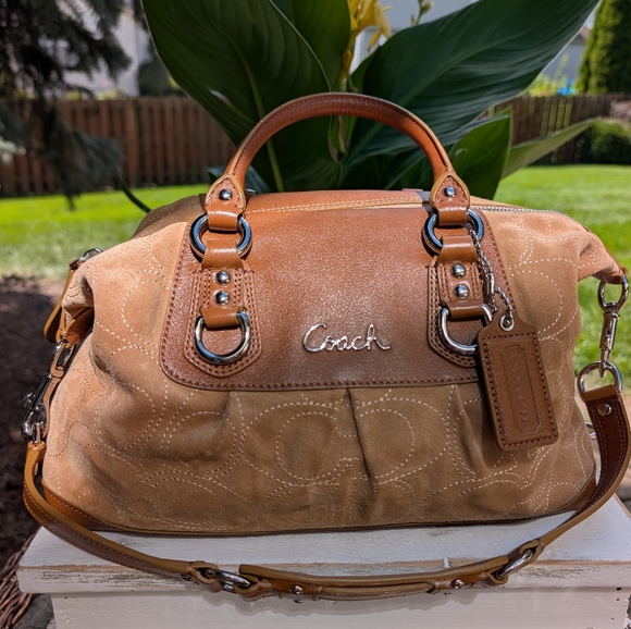 Coach Ashley Tan Leather & Suede Two-Way Satchel - EUC! - Picture 1 of 14